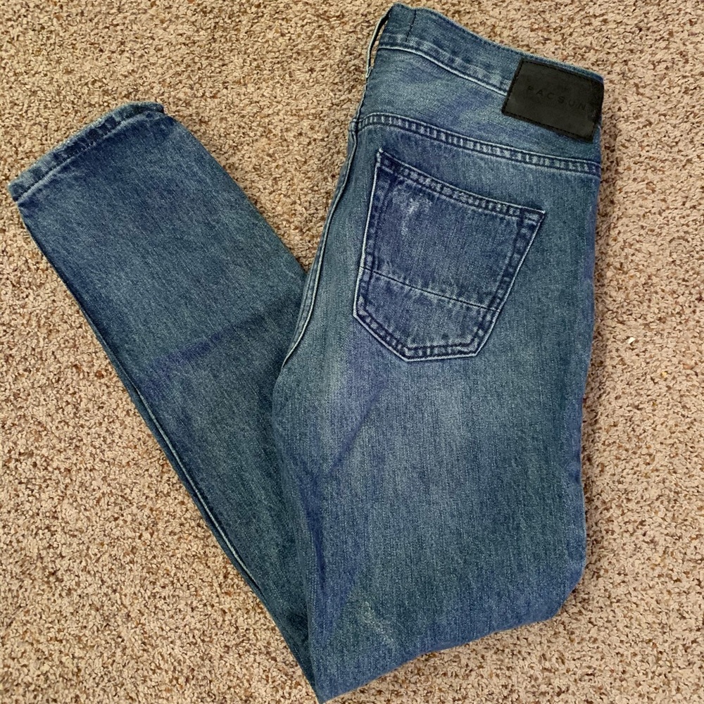 PacSun 'Bullhead' Skinny Fit Ripped Dark Jeans